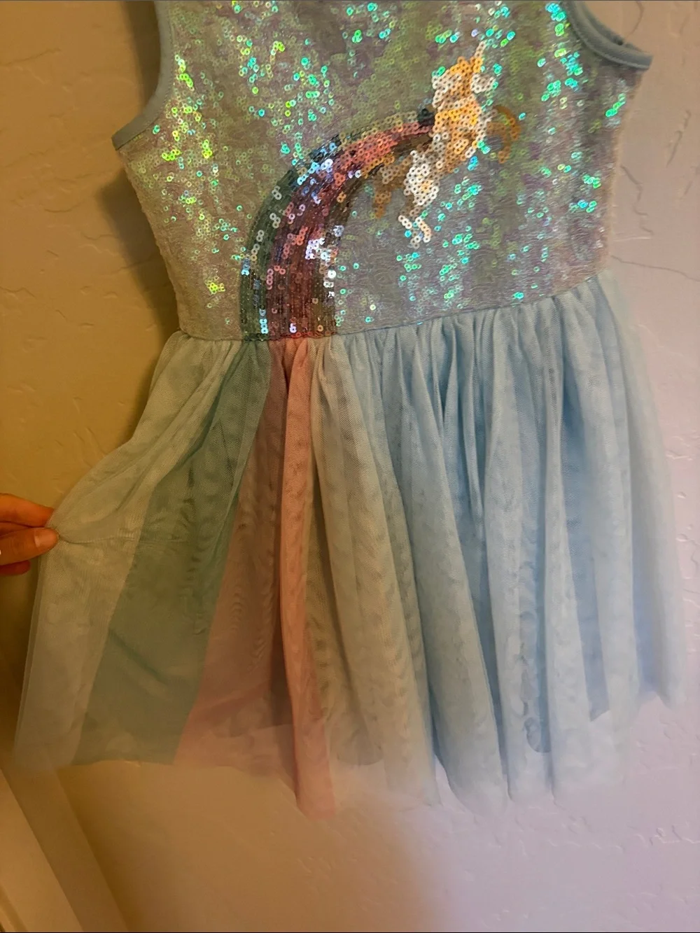 Sequin Unicorn Tulle Dress for Girls - Aqua